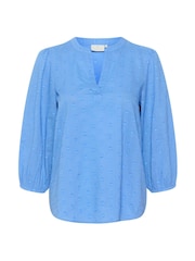 Kaffe Kajollia Notch Neck 3/4 Sleeve 100% Cotton Blouse - Image 5 of 6