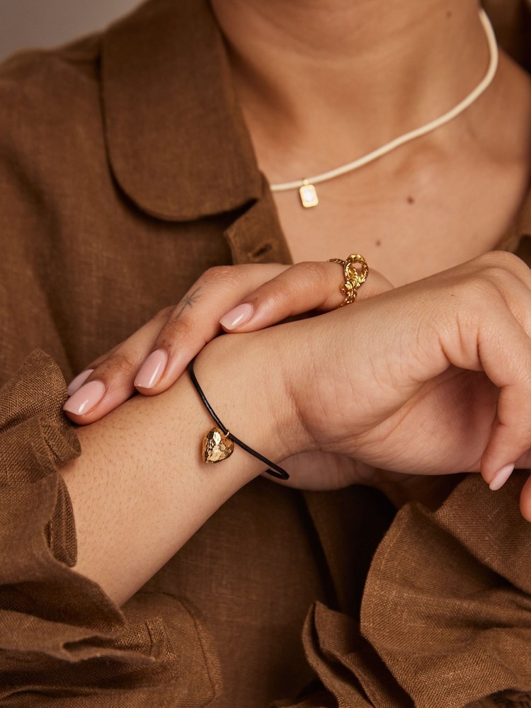 Orelia London 18k Gold Plating Molten Heart & Leather Adjustable Bracelet - Image 2 of 2 Orelia London 18k Gold Plating Molten Heart & Leather Adjustable Bracelet - Image 2 of 2