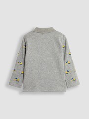 JoJo Maman Bébé Grey Marl Digger Long Sleeve Embroidered Polo Shirt - Image 2 of 3