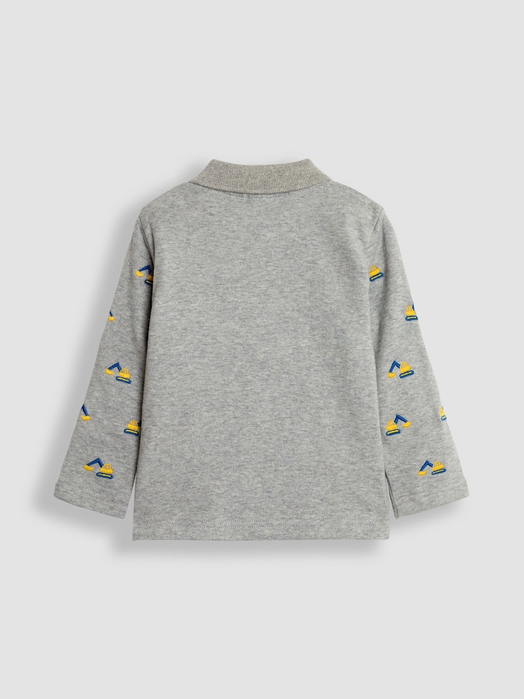 JoJo Maman Bébé Grey Marl Digger Long Sleeve Embroidered Polo Shirt - Image 2 of 3