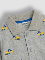 JoJo Maman Bébé Grey Marl Digger Long Sleeve Embroidered Polo Shirt - Image 3 of 3