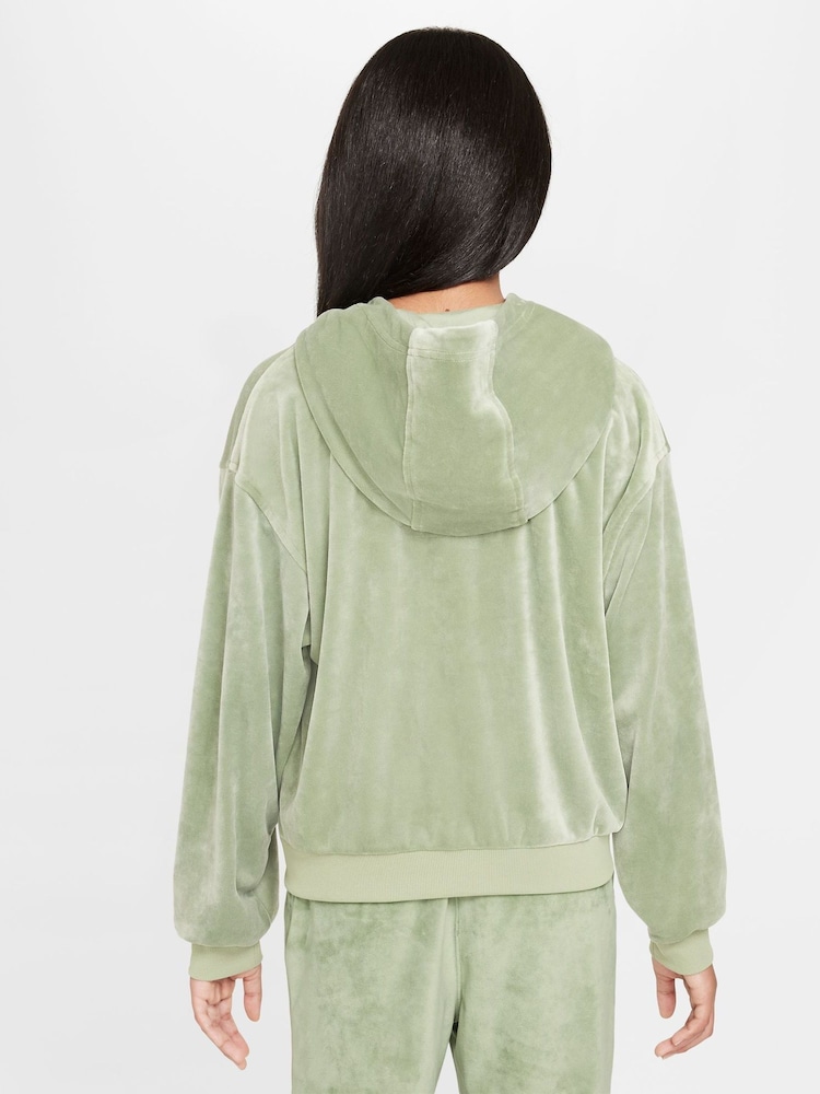 Nike Oil Green Velour Overhead Hoodie - Image 3 of 6