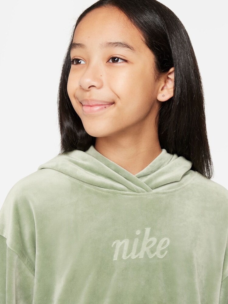 Nike Oil Green Velour Overhead Hoodie - Image 4 of 6