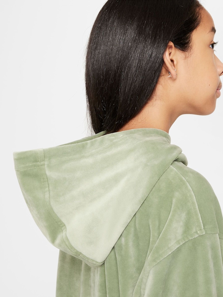 Nike Oil Green Velour Overhead Hoodie - Image 5 of 6