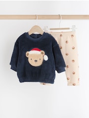 Navy Santa Bear Baby Fleece Top and Joggers Set - Image 1 of 10