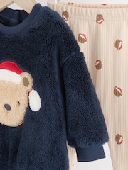 Navy Santa Bear Baby Fleece Top and Joggers Set - Image 7 of 10
