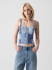 Gap Blue Patchwork Denim Corset Top - Image 1 of 5
