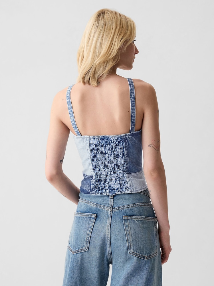 Gap Blue Patchwork Denim Corset Top - Image 2 of 5