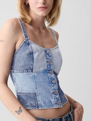 Gap Blue Patchwork Denim Corset Top - Image 4 of 5