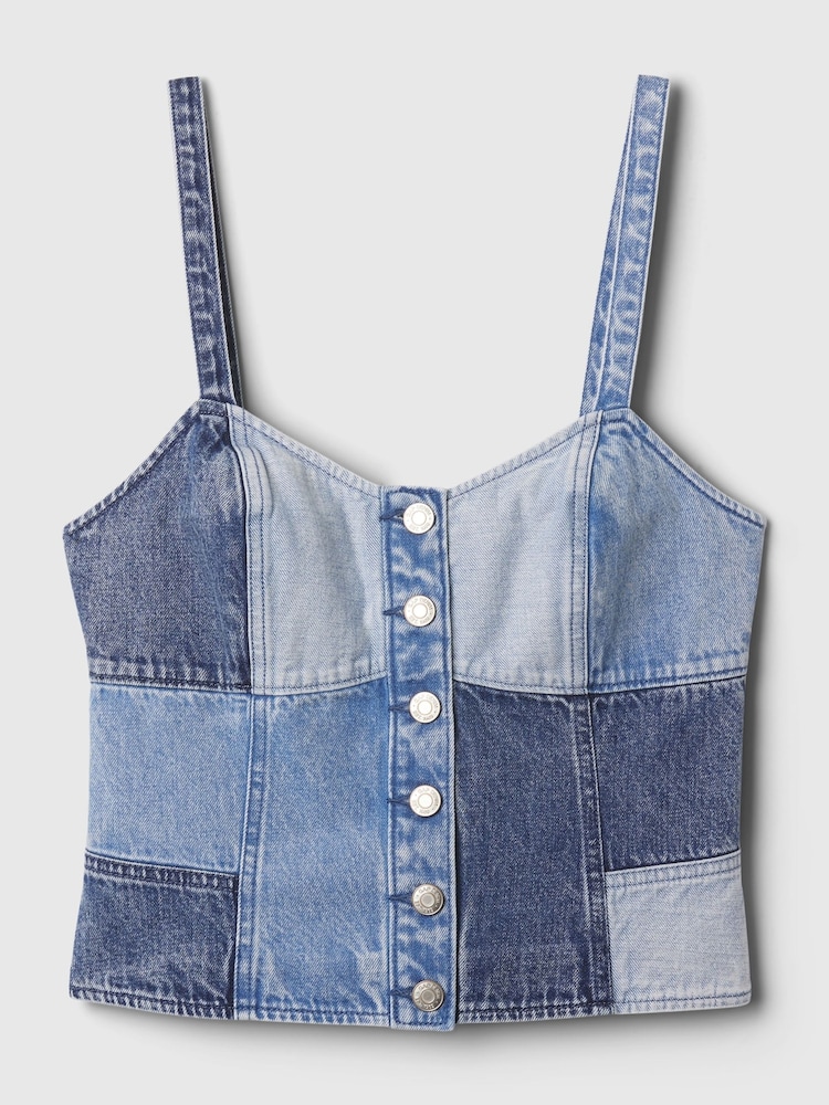 Gap Blue Patchwork Denim Corset Top - Image 5 of 5