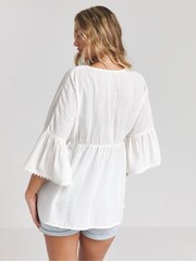 Simply Be Cream Textured V-Neck Ruffle Smock Top - Image 3 of 4