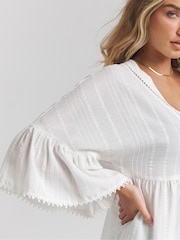 Simply Be Cream Textured V-Neck Ruffle Smock Top - Image 4 of 4