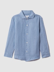 Reiss Sky Blue Ruban 3-9 yrs Linen Cutaway Collar Shirt - Image 2 of 4
