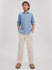 Reiss Sky Blue Ruban 3-9 yrs Linen Cutaway Collar Shirt - Image 3 of 4