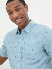 FatFace Blue Short Sleeve Turtle Print Shirt - Image 3 of 4