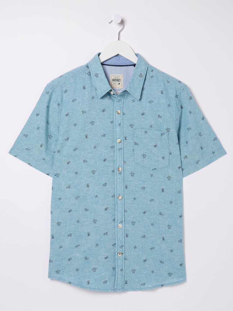 FatFace Blue Short Sleeve Turtle Print Shirt - Image 4 of 4