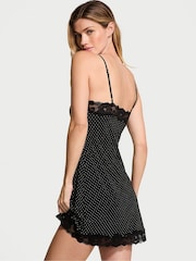 Victoria's Secret Black Pin Dot Modal Straight Neck Slip Dress - Image 1 of 3