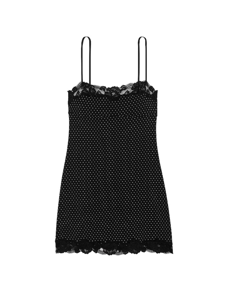 Victoria's Secret Black Pin Dot Modal Straight Neck Slip Dress - Image 3 of 3
