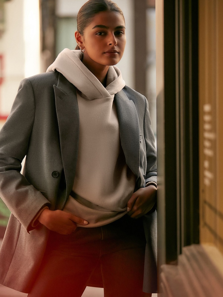 Neutral Oversized Relaxed Fit Heavyweight Brushed Longline Hoodie Sweatshirt - Image 2 of 6