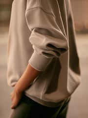 Neutral Oversized Relaxed Fit Heavyweight Brushed Longline Hoodie Sweatshirt - Image 4 of 6