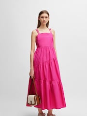 BOSS Purple Maxi Dress In Cotton Poplin With Cross-Over Straps - Image 1 of 5
