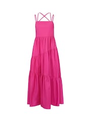 BOSS Purple Maxi Dress In Cotton Poplin With Cross-Over Straps - Image 5 of 5