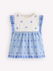 Boden Blue Fabric Mix Broderie Top - Image 1 of 3