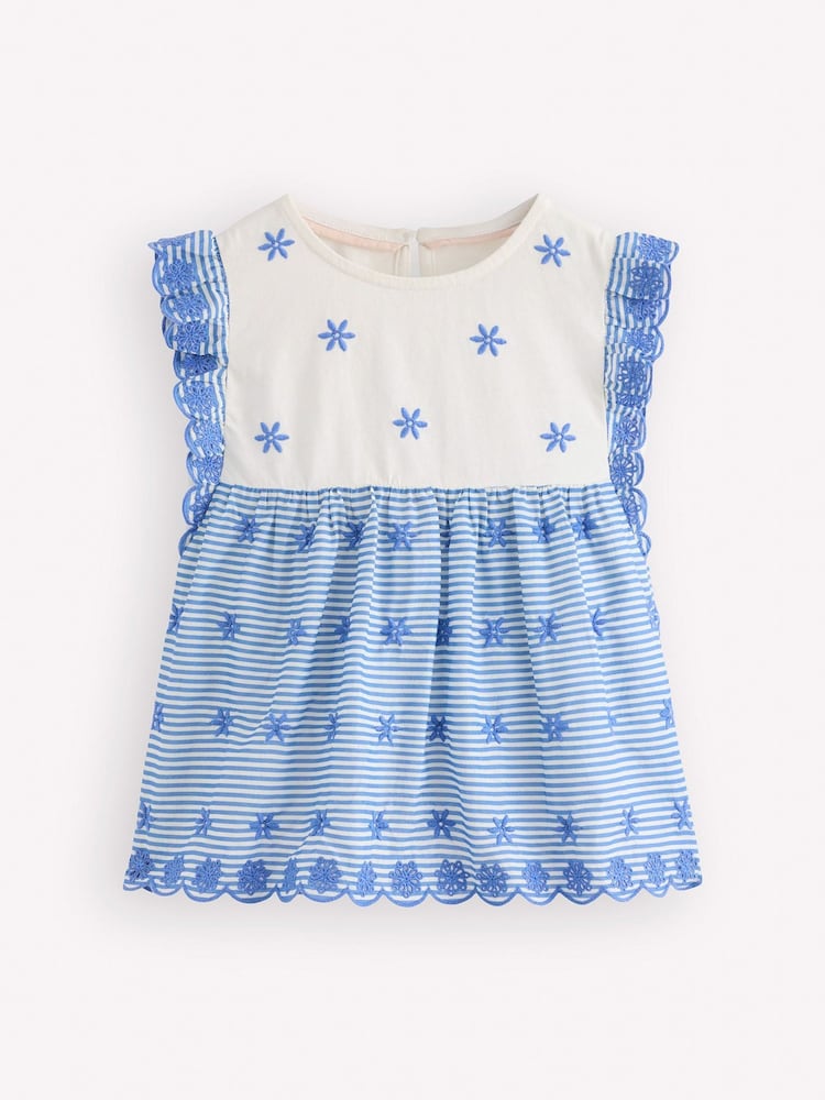 Boden Blue Fabric Mix Broderie Top - Image 1 of 3 Boden Blue Fabric Mix Broderie Top - Image 1 of 3