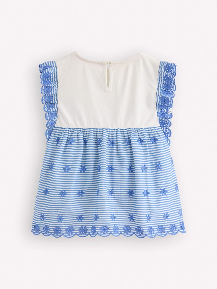 Boden Blue Fabric Mix Broderie Top - Image 2 of 3 Boden Blue Fabric Mix Broderie Top - Image 2 of 3