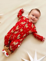 JoJo Maman Bébé Cotton Christmas Print Zip Sleepsuit - Imagen 3 de 7
