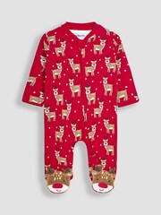 JoJo Maman Bébé Cotton Christmas Print Zip Sleepsuit - Imagen 5 de 7