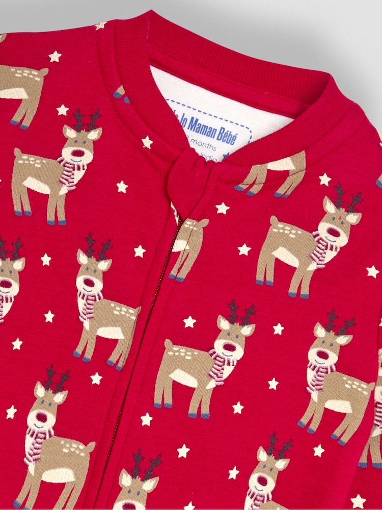 JoJo Maman Bébé Cotton Christmas Print Zip Sleepsuit - Imagen 7 de 7