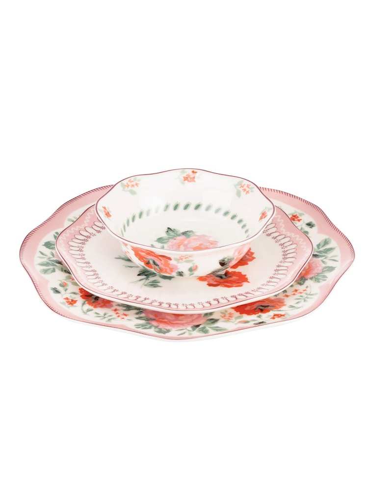 Cath Kidston Pink Archive Rose 12 Piece Dinner Set - Image 2 of 5