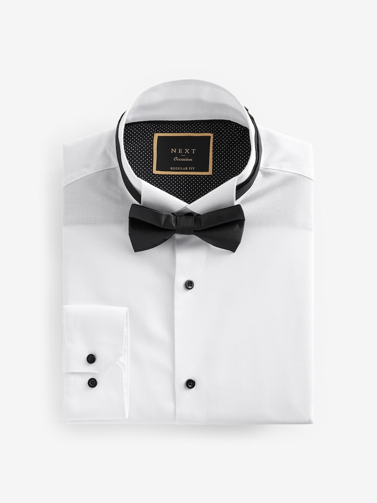 Blanc - Ajustement régulier - Slim Fit Single Cuff Shirt With Wing Collar And Bow Tie Pack - Image 6 of 8