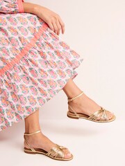 Boden Gold Twist Front Flat Sandals - Image 1 of 4