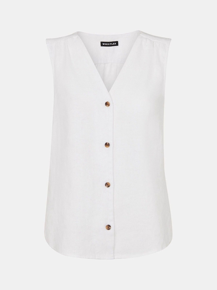 Whistles White 100% Linen Laura Tank - Image 5 of 5