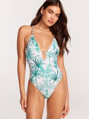 Victoria's Secret White Tropical Palm Tummy Control Plunge Swimsuit - Image 5 of 8