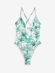 Victoria's Secret White Tropical Palm Tummy Control Plunge Swimsuit - Image 8 of 8