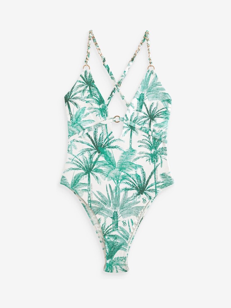 Victoria's Secret White Tropical Palm Tummy Control Plunge Swimsuit - Image 8 of 8 Victoria's Secret White Tropical Palm Tummy Control Plunge Swimsuit - Image 8 of 8