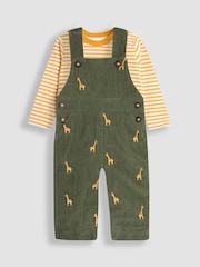 JoJo Maman Bébé Khaki Embroidered Dungarees & Top Set - Image 1 of 6
