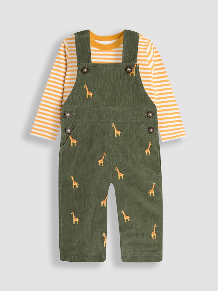 JoJo Maman Bébé Khaki Embroidered Dungarees & Top Set - Image 1 of 6