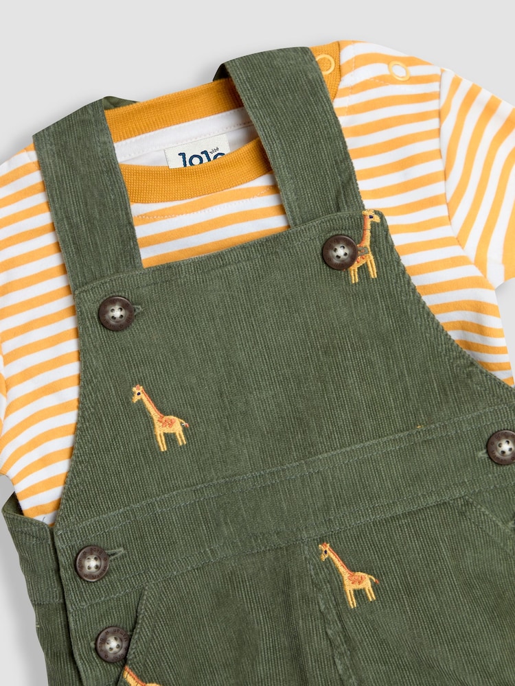 JoJo Maman Bébé Khaki Embroidered Dungarees & Top Set - Image 6 of 6