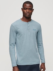 Superdry Blue Vintage Logo Embroidered Henley Top - Image 1 of 6