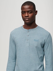 Superdry Blue Vintage Logo Embroidered Henley Top - Image 3 of 6