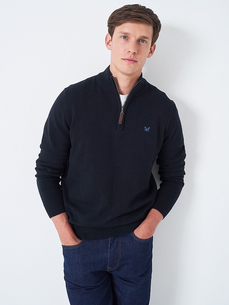 Crew Clothing Company Blue Dark Quarter Zip Knitted Jumper - Image 1 of 4