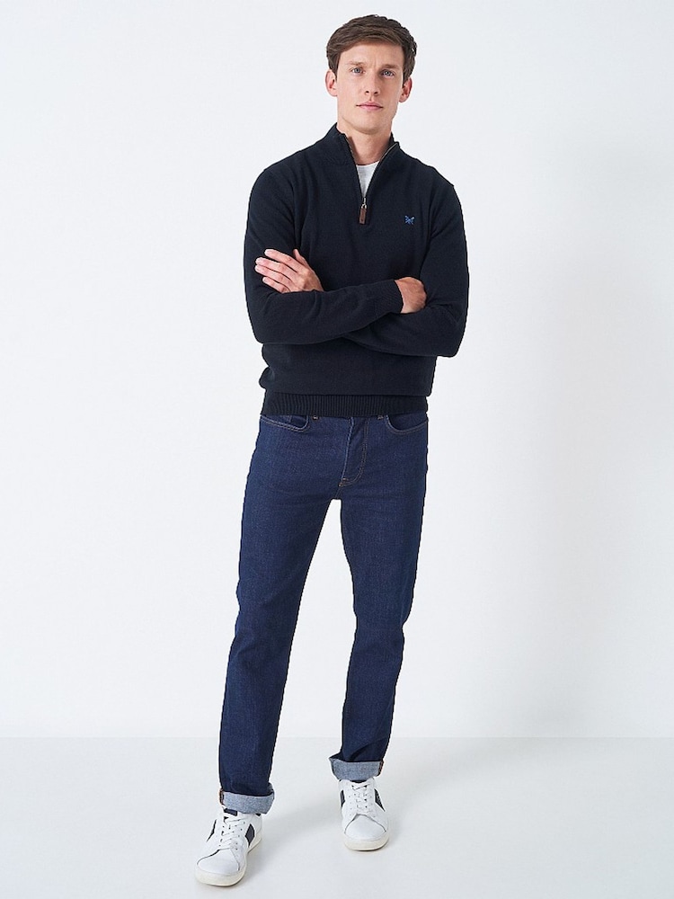Crew Clothing Company Blue Dark Quarter Zip Knitted Jumper - Image 3 of 4