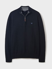 Crew Clothing Company Blue Dark Quarter Zip Knitted Jumper - Image 4 of 4