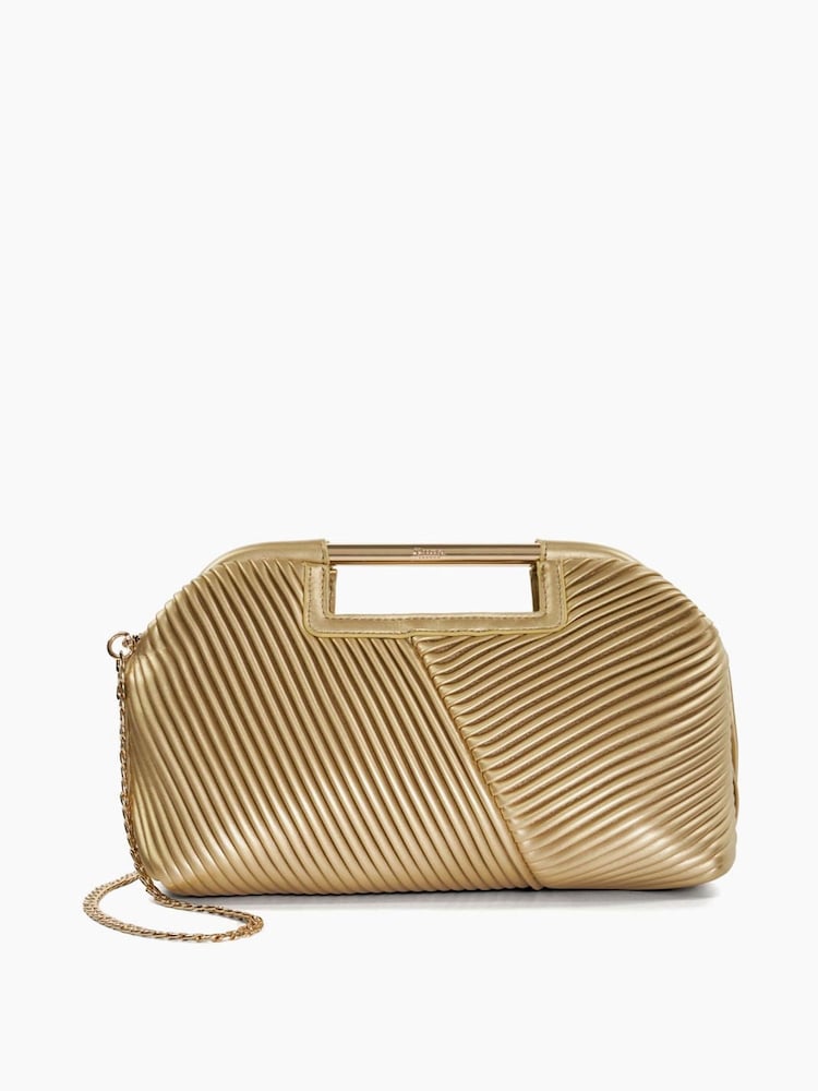 Dune London Gold Ebec Pleated Framed Clutch Bag - Image 1 of 5