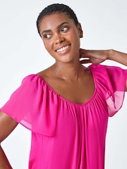Roman Pink Chiffon Sleeve Stretch Jersey Top - Image 1 of 5