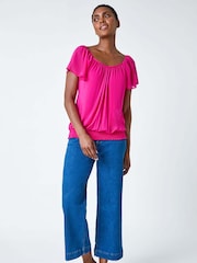 Roman Pink Chiffon Sleeve Stretch Jersey Top - Image 2 of 5
